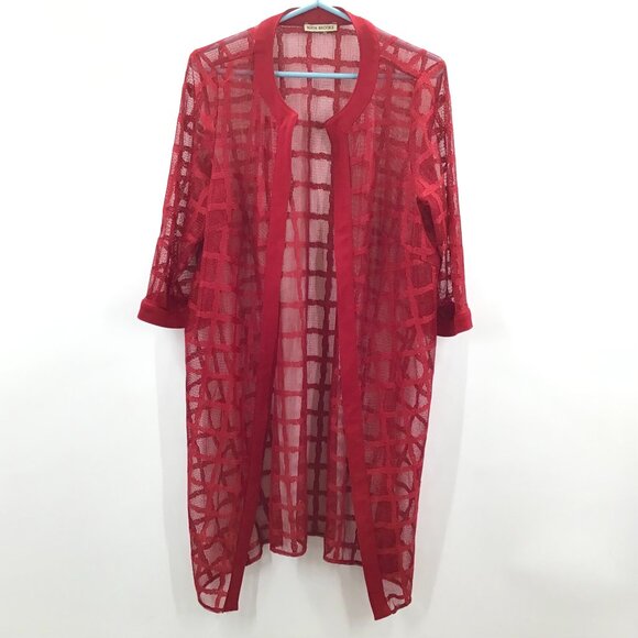 Maya Brooke Tops - Maya Brooke XL Layering Duster Red Mesh Windowpane Lagenlook Cover Up Resortwear